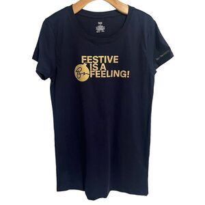 Bare Sleep Shirt Womens Large Festive Is A Feeling  Navy Blue Gold Graphics NEW